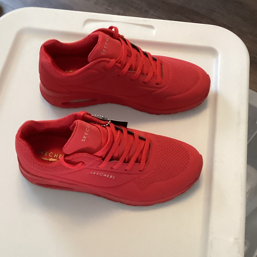 Skechers Red Women's Lace-Up Athletic Sneakers - Picture 2 of 6